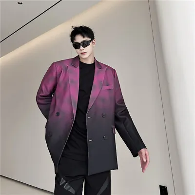 Men Korean Loose Fit Formal Blazer Coat Lapel Color Stitching Dress Tops Jackets • $89.56