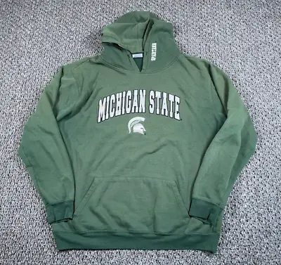Distressed Michigan State Spartans Hoodie Adult 2XL Green Embroidered Sweatshirt • $22