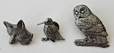 Collectible Pewter Vintage Brooch Badges Fox Snipe Owl Signed A.R. Brown • £19.99