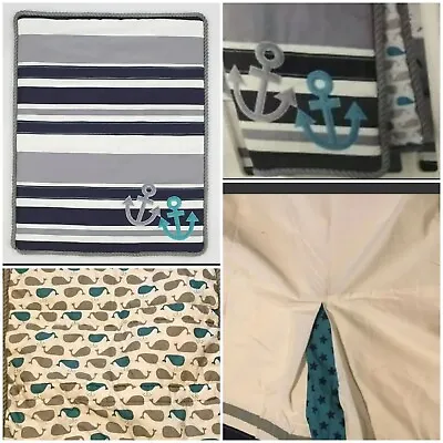 New High Seas 3pc Crib Set  Navy Blue & Gray Anchor * • $70