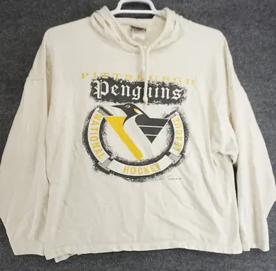 Vintage Pittsburgh Penguins Shirt Size Medium White Hooded T Shirt 1992 NHL Pens • $26.97