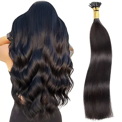 I Tip Human Hair Extensions16''/40cm #1B Natural Black Remy I-tip Hair For Hair • $82.15