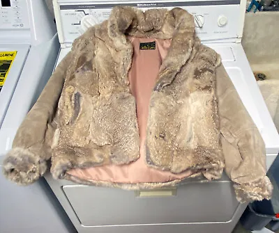 Vintage 1980’s KC France Women's Size 14 Rabbit Fur And Leather Coat Jacket • $39.79