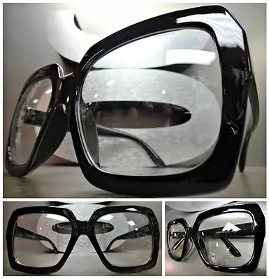 HUGE OVERSIZE 70s VINTAGE Style Clear Lens EYE GLASSES Thick Black Fashion Frame • $19.99