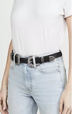 B-Low The Belt Bri Bri Black Leather Belt Silver. Size M $138 • $88