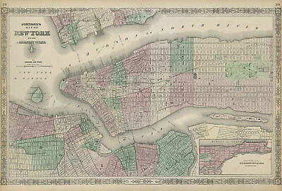 £229 • Buy Johnson's New York & Adjacent Cities. Brooklyn Manhattan Jersey City 1865 Map