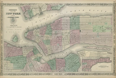 £229 • Buy Johnson's New York & Adjacent Cities. Brooklyn Manhattan Jersey City 1865 Map