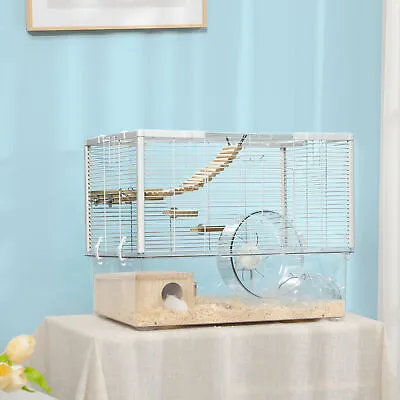 Hamster Cage Gerbil Cage W/ Deep Bottom Wooden Ramp Hut Exercise Wheel • $85.49