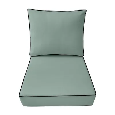 *COVER ONLY*-Outdoor Deep Seat Back Pillow Cover Contrast Piped Trim Small-AD002 • £24.58