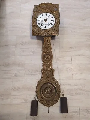 ANTIQUE FRENCH 1860 MORBIER ? COMTOISE WALL CLOCK Moving Mechanism In Pendulum • $800