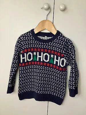 Baby Christmas Jumper Age  12-18 Months Knitted Christmas Ho Ho Ho Detail M&S • £3