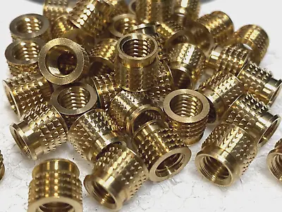 50 M6 X 7.7 BRASS Press Fit In Self Tapping Threaded Inserts - Plastic & Alloy • £10