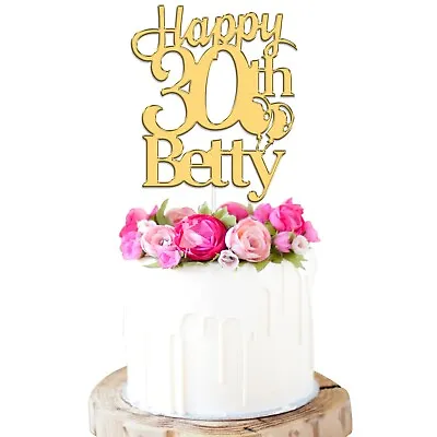 Custom Cake Topper Acrylic Mirror Happy Birthday Any Age Name 16th 30th 50th UK • £2.96