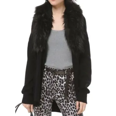 Michael Kors Women's Faux Fur Cardigan Black Size Petite P • $45.22