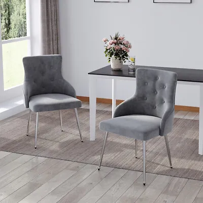 Upholstered Dining Chair Button Back Reception Chair Chrome Legs Home Office • £79.95