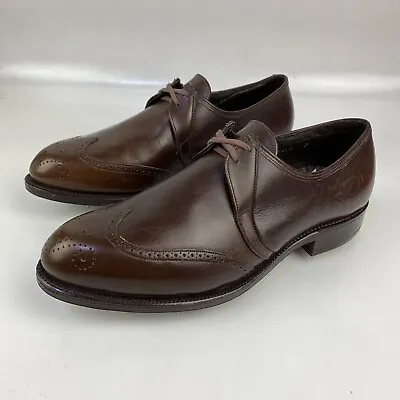 Vintage Johnston Murphy Brown Leather Wing Tip Golf Shoes Size 8 - Metal Spikes • $95