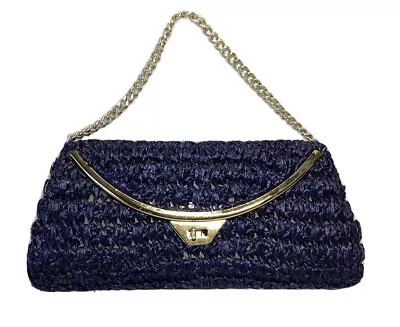 Woven Raffia Purse Clutch Envelope Blue Chain Handle Vintage 1960s Japan • $23.99