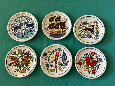 6 HandMade Painted Manousakis Greek Keramik Ceramic Art Saucers/ Mini Plate Lot • $19.99