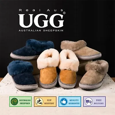 UGG Real Aus 100% Australian Sheepskin Wool Women Slippers Homey Boots Scuffs • $45