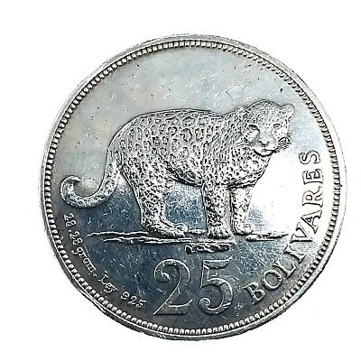 VENEZUELA: 1975  25 BOLIVARES (28.28 Gram) .925 Silver Jaguar Coin • $59.95