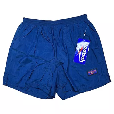 Vintage Deadstock Reebok Nylon Shorts Lined Drawstring Blue Mens Size Large • $20