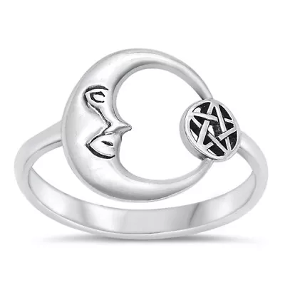 NEW! Sterling Silver 925 SILVER RING MOON AND PENTACLE DESIGN SIZES 5-10 • $15.48