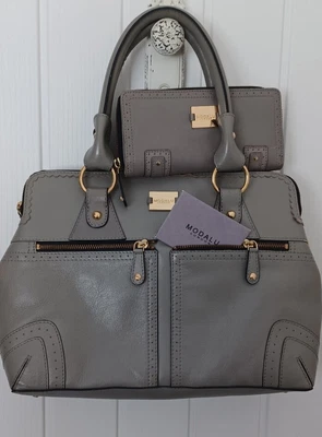 £58 • Buy Modalu Pippa Grey Handbag & Matching Purse Leather Shoulder Grab Bag + Dust Bag 