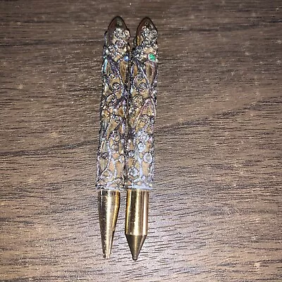 Vtg Gold Tone Filigree Mini Mechanical Pencil And Pen With Rhinestones As-Is • $10