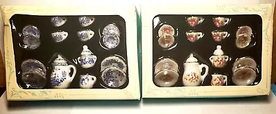 2 Vintage Miniature Porcelain/Ceramic Tea Sets 15 Pieces Ea. Florals Doll House  • $10.50