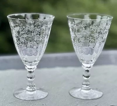 Pair Fostoria Chintz Etched Clear Baroque Elegant Glass Low Water / Wine Goblets • $37.95