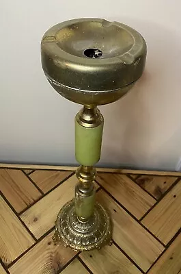 Vintage Ornate Brass & Onyx Standing Ash Tray- Alabaster Marble Effect- Retro • £44.99