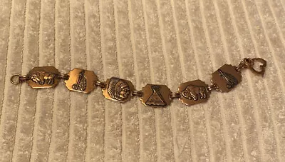 VTG Native American Copper Bracelet Flat Link Segmented Buffalo Teepee Indian • $18