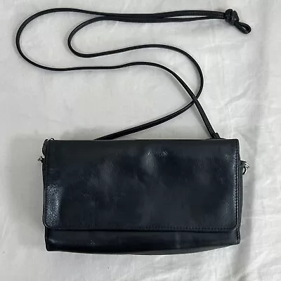 Osgoode Marley Trifold Foldover Crossbody Bag Black Leather Wallet Clutch • $29.99