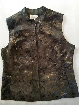 Erin London Faux Snake Print Lined Zip Up Metallic Textured Vest Size L • $26.99
