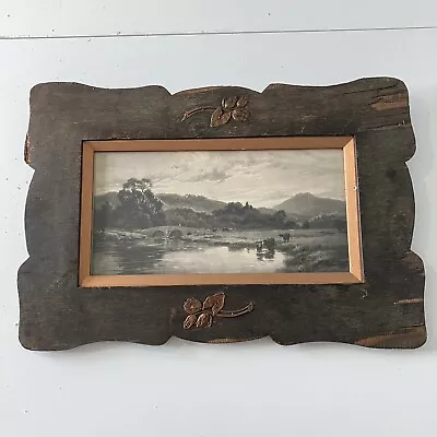 Antique Victorian Edwardian Framed Print In Wood Copper Frame Art Nouveau Art • £48