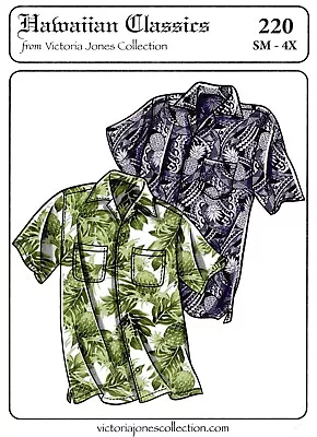 Loose-fit Casual Hawaiian Aloha Shirt Men S-4X Victoria Jones Sewing Pattern 220 • $15.95