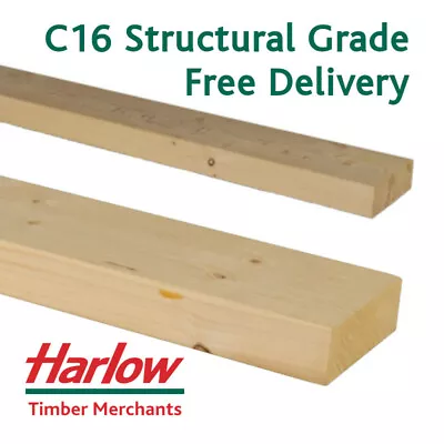 Timber Joist Wood Carcassing 3x2 4x2 5x2 6x2 C16 Structural Grade Framing Stud • £6.99