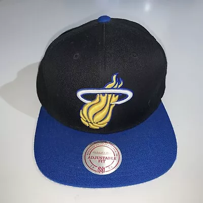 Miami Heat Mitchell And Ness NBA Cap M&N Snapback Black Blue Logo Hat • $18.95