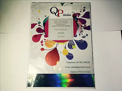 £7.70 • Buy A4 White Magnetic Photo Paper For Inkjet Printers,high Gloss, 640gsm (5 Sheets)