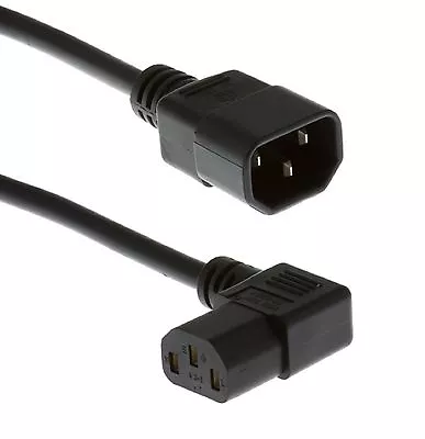 Power Extension Cable IEC C14 Male Plug To IEC C13 Female Right Angle Black 2m • £6.48