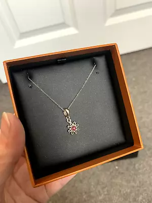 NEW HENRYKA Jewellery 925 HALLMARKED SILVER Daisy & Ruby Pendant NECKLACE Chain • £20