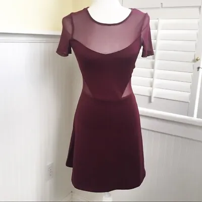 H&M Divided Burgundy Mesh Cutout Skater Dress Women's Size 4 • $20