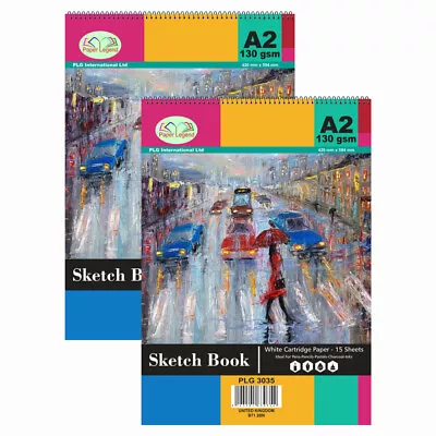 2 X A2 Sketch Pad 15 Sheet 130 Gsm Spiral Double Sided White Cartridge Art Paper • £12.39