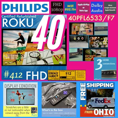 Philips 40  Class FHD (1080p) Roku Smart LED TV (40PFL6533/F7) With Remote&Stand • $119.96