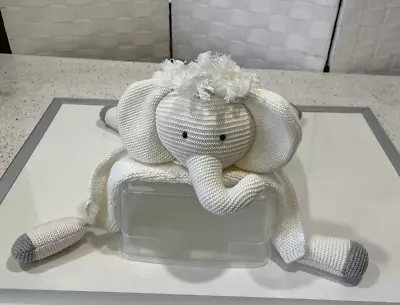 Mudpie Elephant Lovey Gray White Security Blanket Ft Braided Tail Plush Baby Toy • $37.99