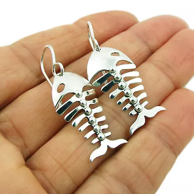 Fish Skeleton 925 Sterling Silver Earrings In A Gift Box • £29.99