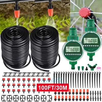 100FT Drip Irrigation System Plant Timer Self Garden Watering Hose Spray Kit • $8.71