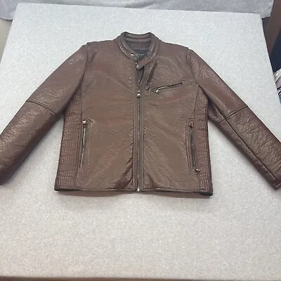 Marc New York Andrew Marc Faux Leather Moto Jacket Mens Large Dark Brown VINTAGE • $90