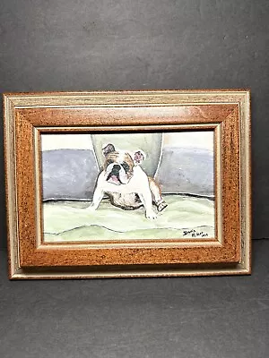 Vintage Original Acrylic Painting Bull Dog Framed 9x7” • $24.70