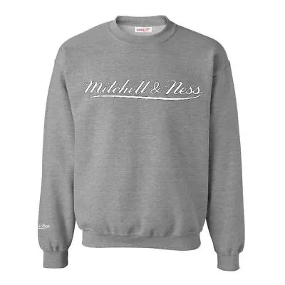 Mitchell & Ness Logo Pullover Grey Mens Jumper MN BRA SCRIPTLOGOCREW GREYWHITE • £14.99